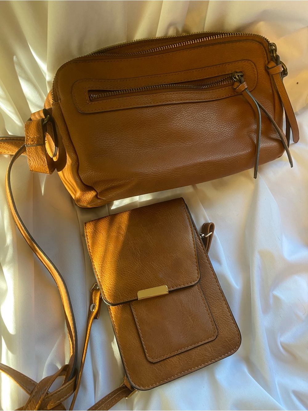 Tan Leather Crossbody Bag Set - Versatile Women's Shoulder Bags